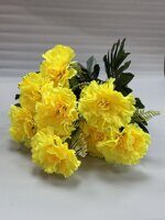 Гвоздика 10 голов с робелини букет 50см (Желтый)